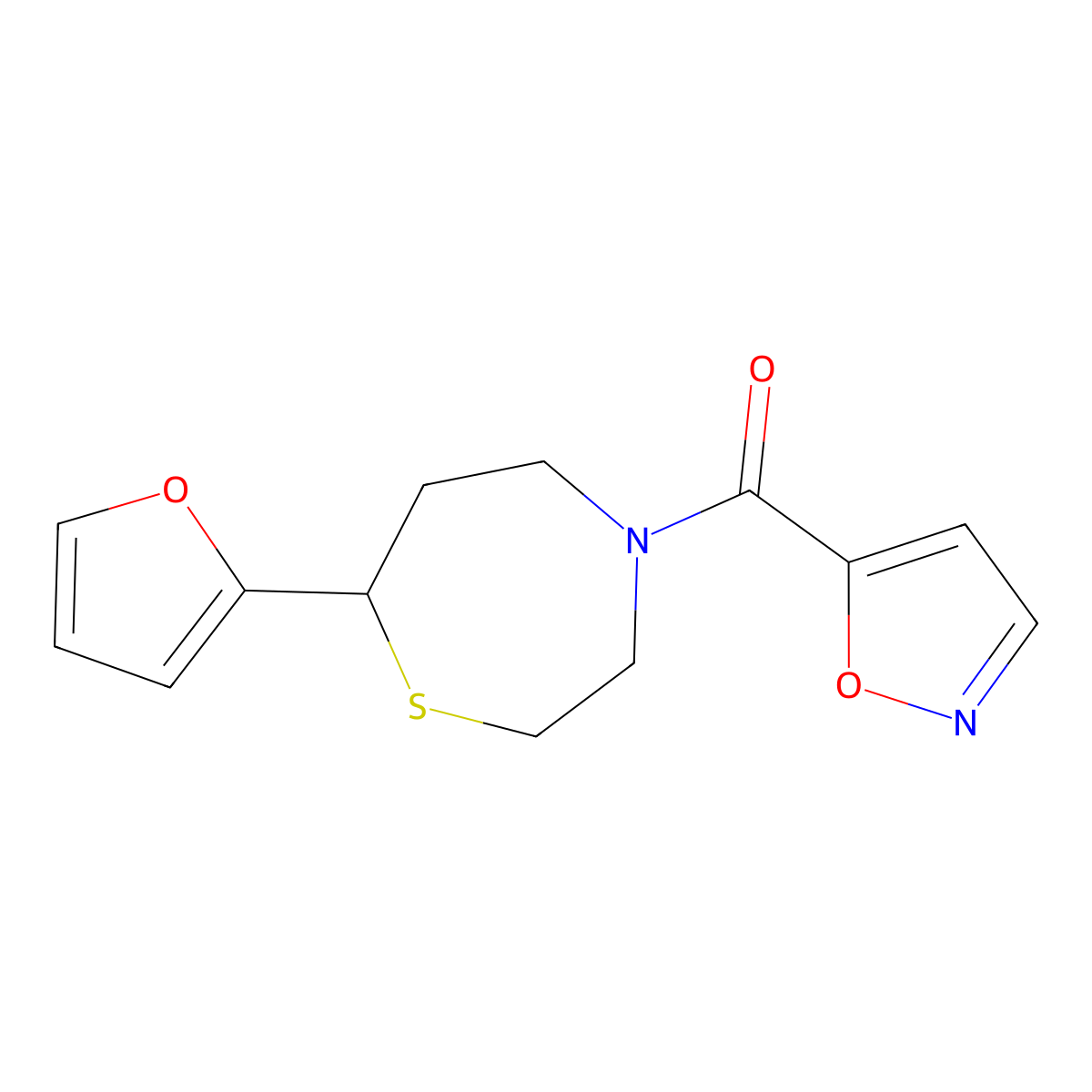 (7-(Furan-2-yl)-1,4-thiazepan-4-yl)(isoxazol-5-yl)methanone molecular structure, CAS 1788681-29-7