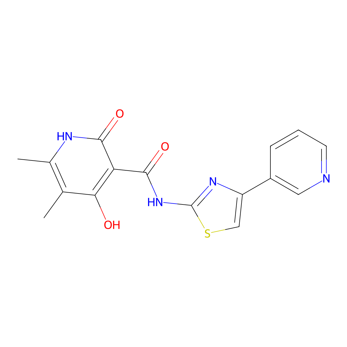 2,4-dihydroxy-5,6-dimethyl-N-(4-(pyridin-3-yl)thiazol-2-yl)nicotinamide molecular structure, CAS 1788681-40-2