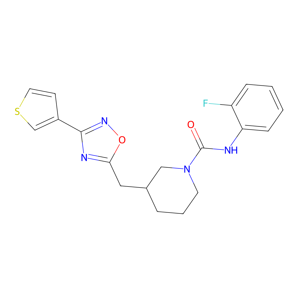 N-(2-fluorophenyl)-3-((3-(thiophen-3-yl)-1,2,4-oxadiazol-5-yl)methyl)piperidine-1-carboxamide molecular structure, CAS 1788681-99-1