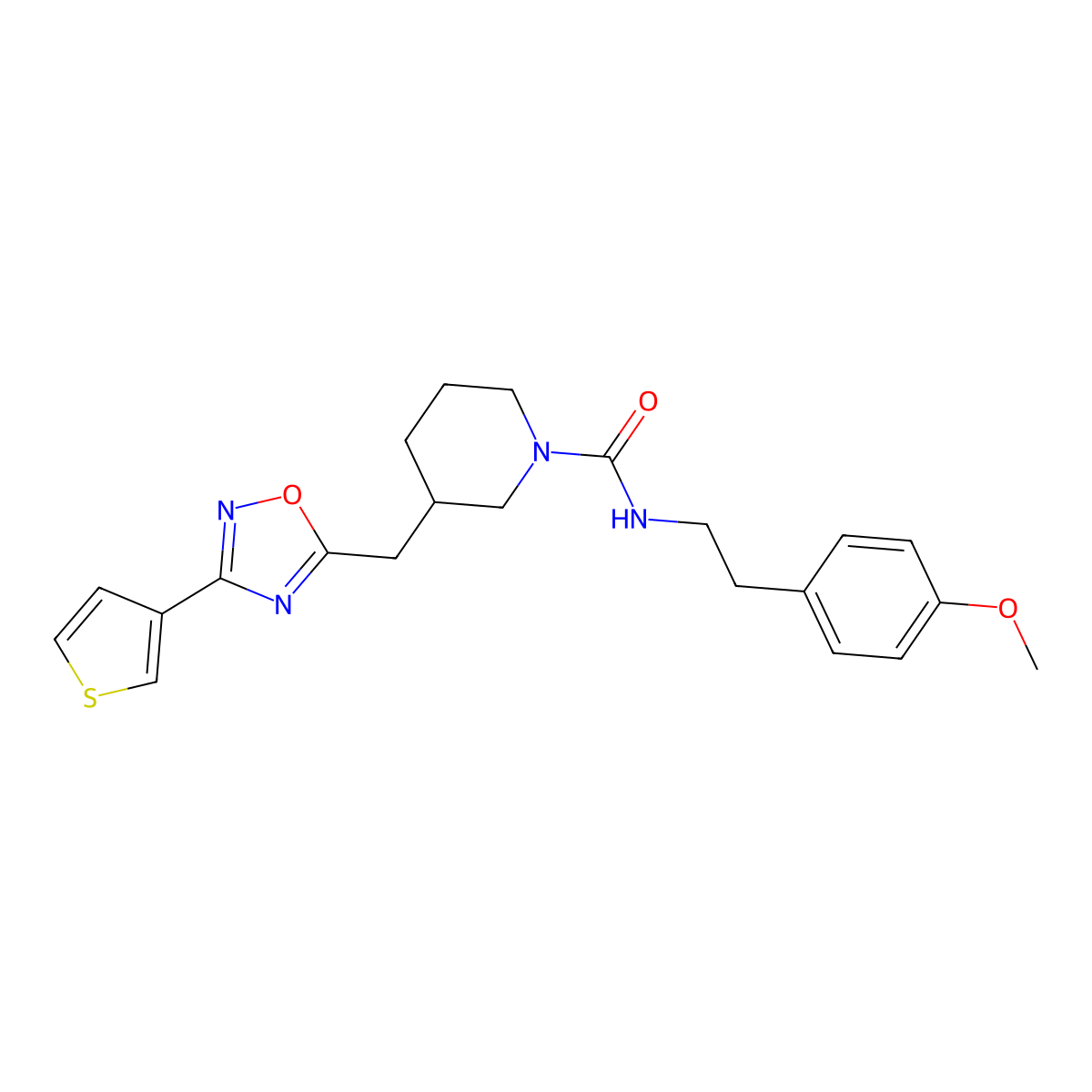 N-(4-methoxyphenethyl)-3-((3-(thiophen-3-yl)-1,2,4-oxadiazol-5-yl)methyl)piperidine-1-carboxamide molecular structure, CAS 1788682-00-7