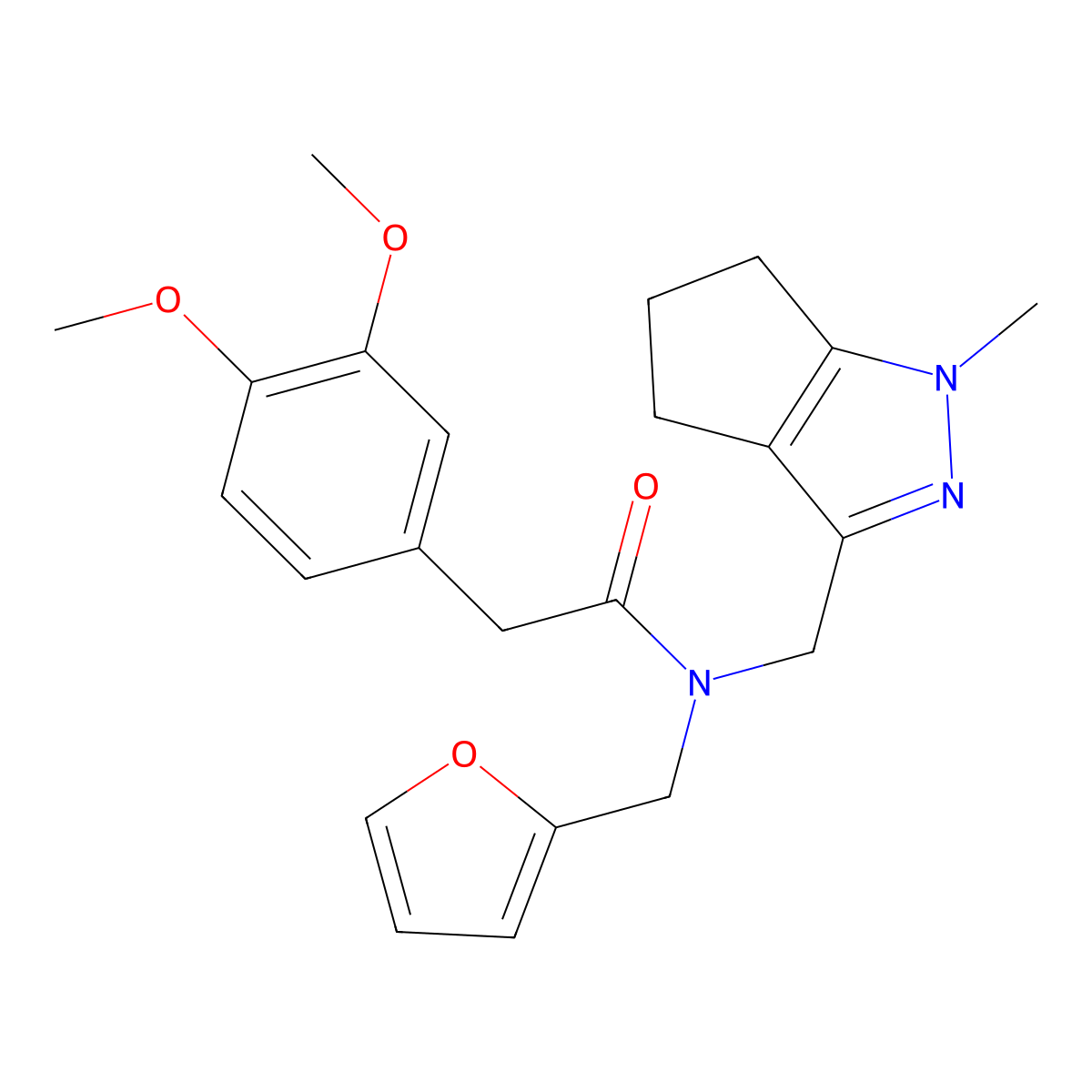 2-(3,4-dimethoxyphenyl)-N-(furan-2-ylmethyl)-N-((1-methyl-1,4,5,6-tetrahydrocyclopenta[c]pyrazol-3-yl)methyl)acetamide molecular structure, CAS 1788682-25-6