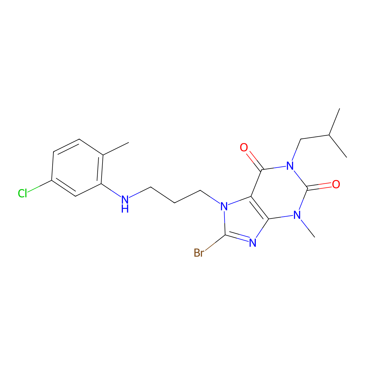 8-bromo-7-{3-[(5-chloro-2-methylphenyl)amino]propyl}-3-methyl-1-(2-methylpropyl)-2,3,6,7-tetrahydro-1H-purine-2,6-dione molecular structure, CAS 1788685-10-8
