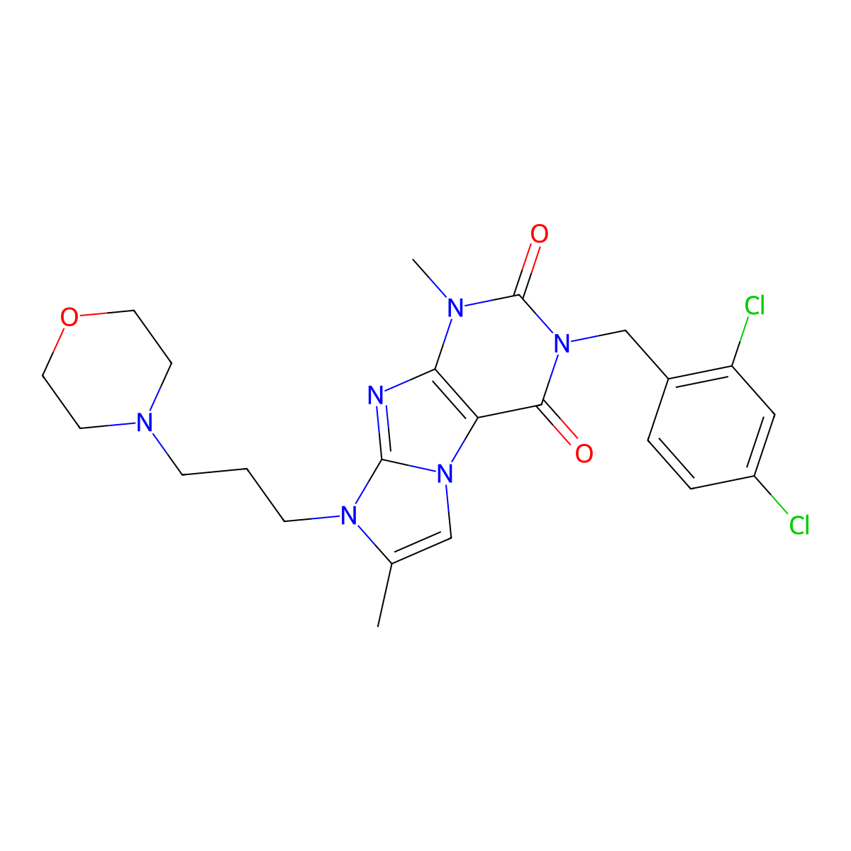 3-[(2,4-dichlorophenyl)methyl]-1,7-dimethyl-8-[3-(morpholin-4-yl)propyl]-1H,2H,3H,4H,8H-imidazo[1,2-g]purine-2,4-dione molecular structure, CAS 1788685-74-4