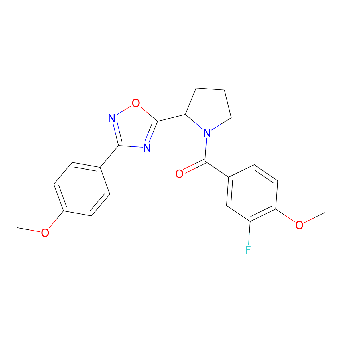 5-[1-(3-Fluoro-4-methoxybenzoyl)pyrrolidin-2-yl]-3-(4-methoxyphenyl)-1,2,4-oxadiazole molecular structure, CAS 1788753-78-5