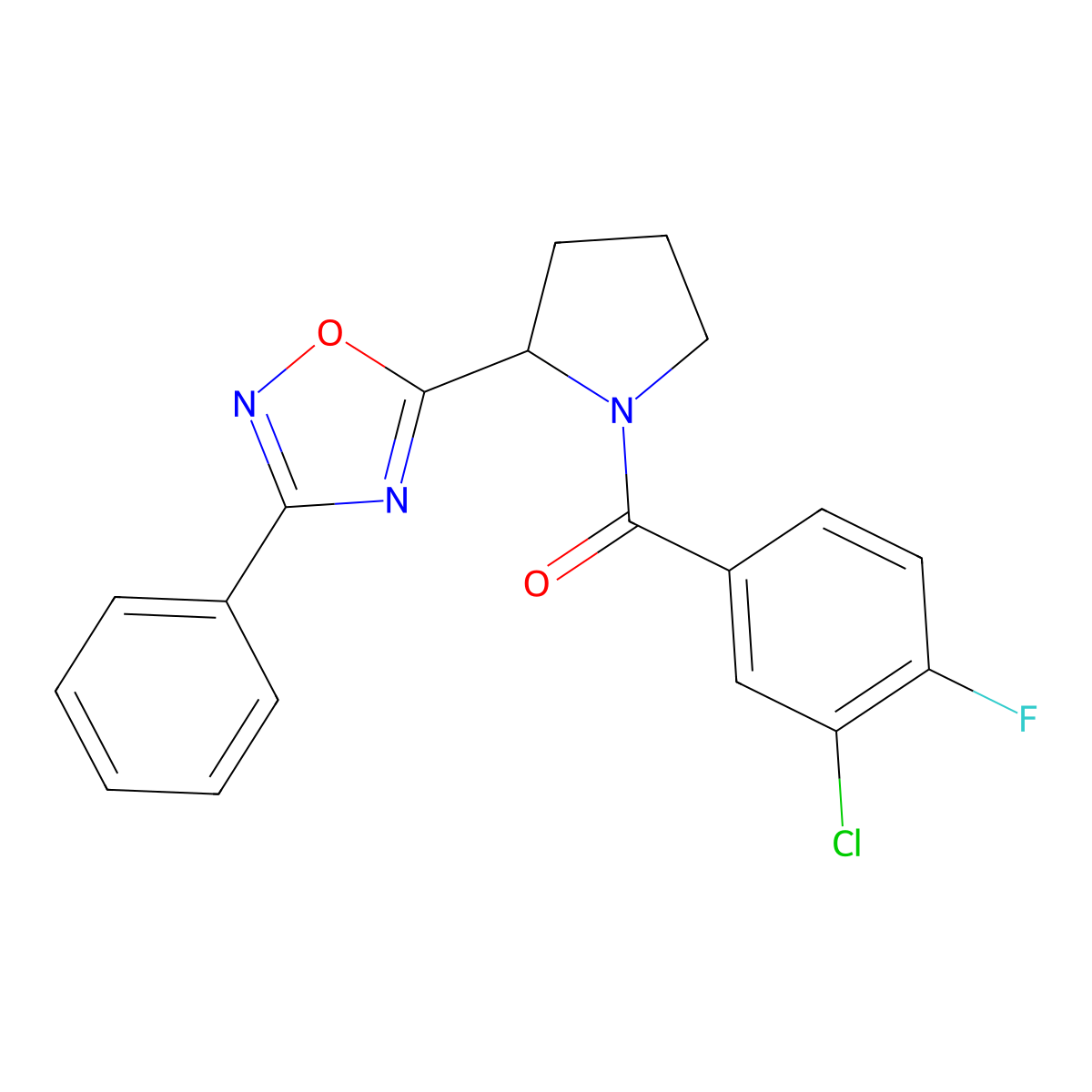 5-[1-(3-Chloro-4-fluorobenzoyl)pyrrolidin-2-yl]-3-phenyl-1,2,4-oxadiazole molecular structure, CAS 1788753-95-6