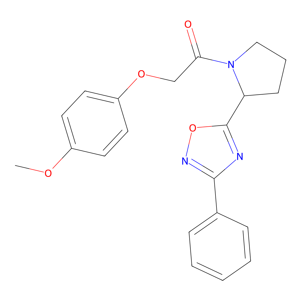 5-{1-[(4-Methoxyphenoxy)acetyl]pyrrolidin-2-yl}-3-phenyl-1,2,4-oxadiazole molecular structure, CAS 1788754-03-9