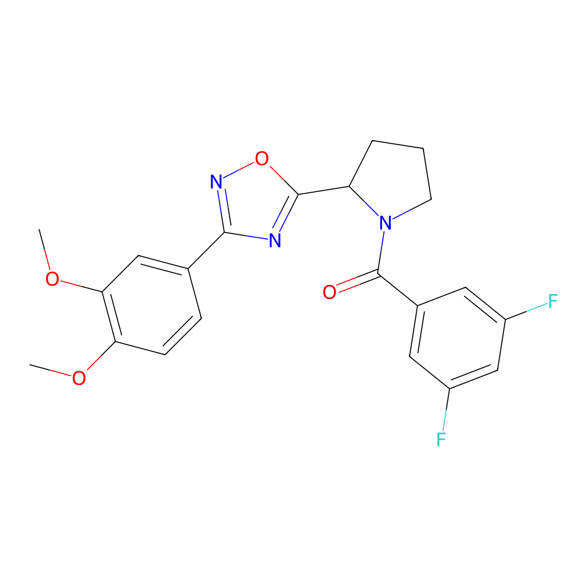 5-[1-(3,5-Difluorobenzoyl)pyrrolidin-2-yl]-3-(3,4-dimethoxyphenyl)-1,2,4-oxadiazole molecular structure, CAS 1788754-39-1