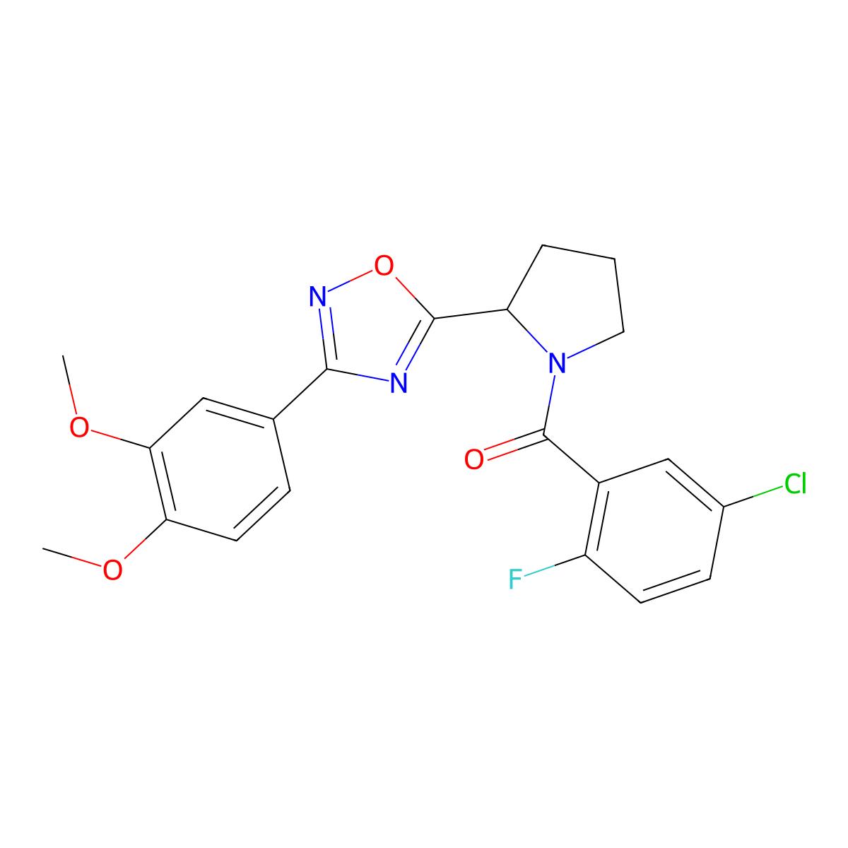 5-[1-(5-Chloro-2-fluorobenzoyl)pyrrolidin-2-yl]-3-(3,4-dimethoxyphenyl)-1,2,4-oxadiazole molecular structure, CAS 1788754-48-2