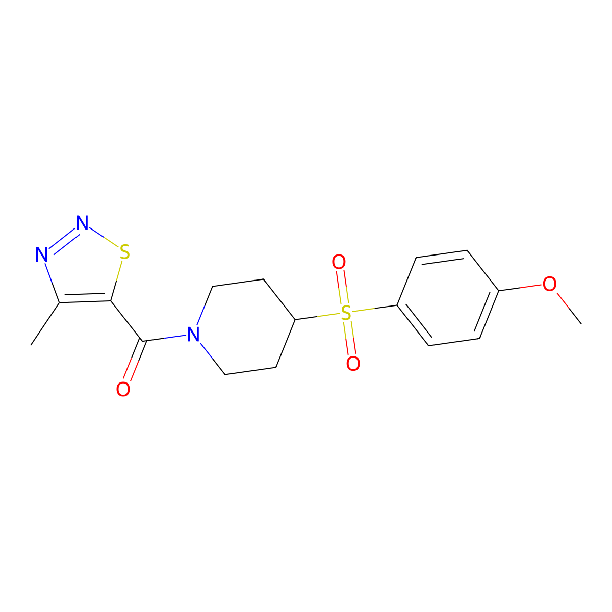 (4-((4-Methoxyphenyl)sulfonyl)piperidin-1-yl)(4-methyl-1,2,3-thiadiazol-5-yl)methanone molecular structure, CAS 1788769-29-8