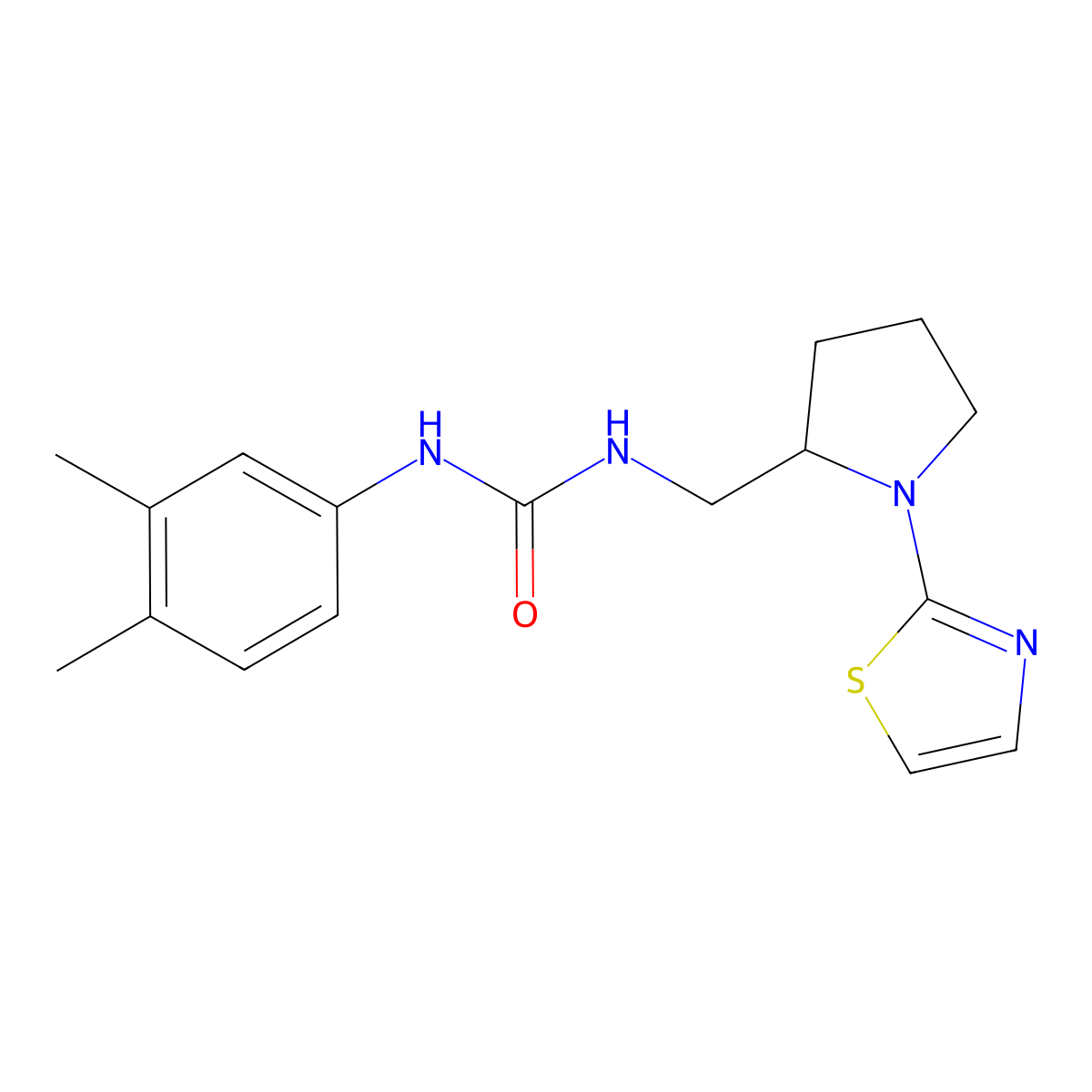 1-(3,4-Dimethylphenyl)-3-((1-(thiazol-2-yl)pyrrolidin-2-yl)methyl)urea molecular structure, CAS 1788769-44-7