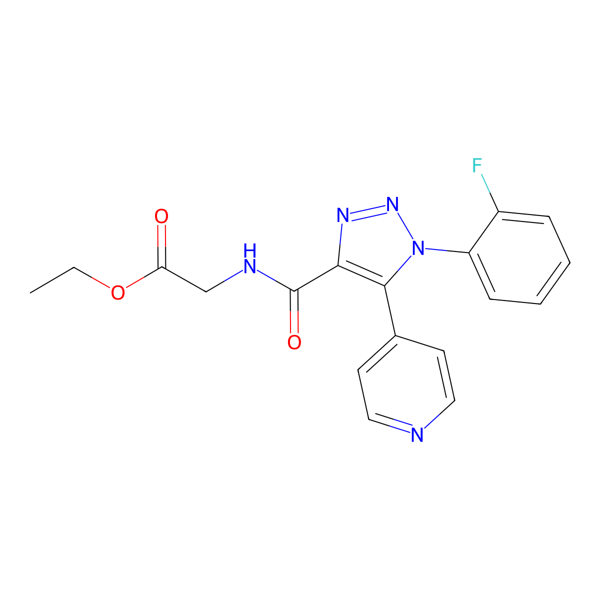 ethyl 2-(1-(2-fluorophenyl)-5-(pyridin-4-yl)-1H-1,2,3-triazole-4-carboxamido)acetate molecular structure, CAS 1788769-74-3