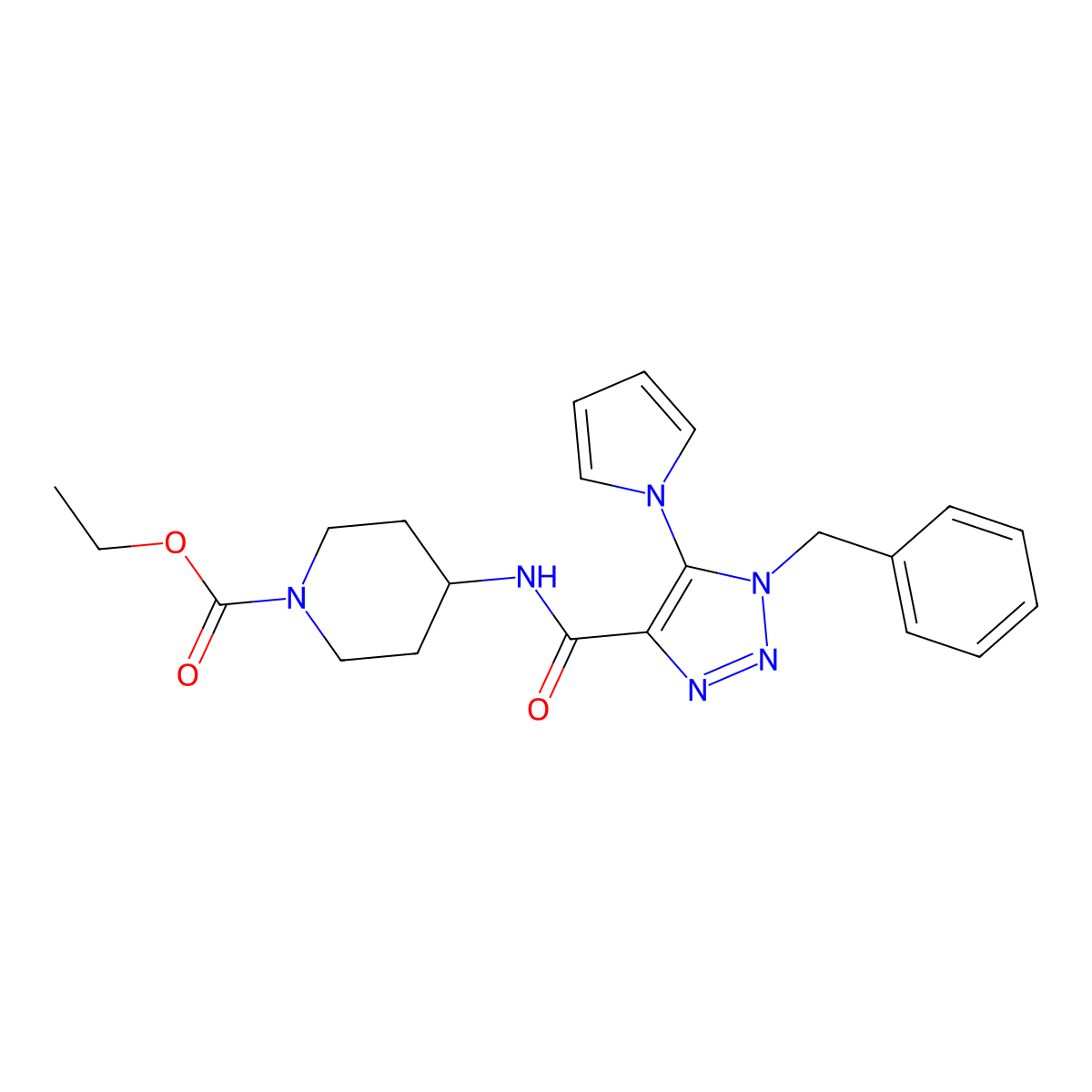 ethyl 4-(1-benzyl-5-(1H-pyrrol-1-yl)-1H-1,2,3-triazole-4-carboxamido)piperidine-1-carboxylate molecular structure, CAS 1788769-78-7