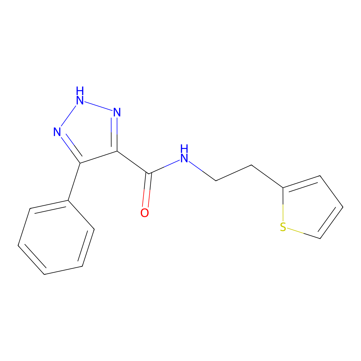 4-phenyl-N-(2-(thiophen-2-yl)ethyl)-1H-1,2,3-triazole-5-carboxamide molecular structure, CAS 1788769-90-3