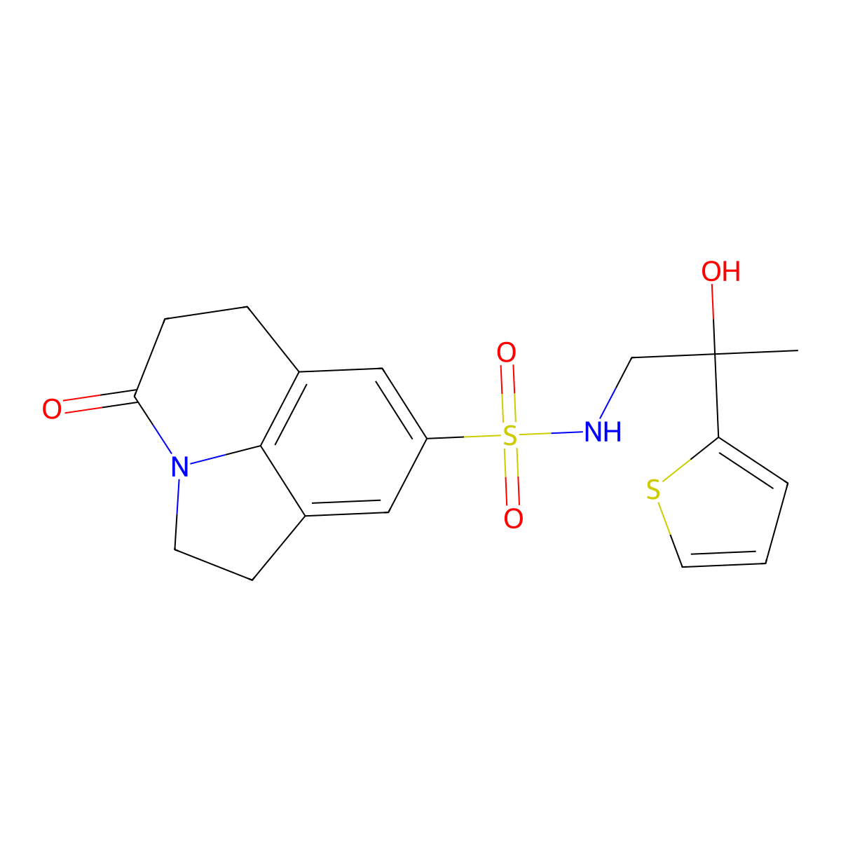 N-[2-hydroxy-2-(thiophen-2-yl)propyl]-11-oxo-1-azatricyclo[6.3.1.0^{4,12}]dodeca-4(12),5,7-triene-6-sulfonamide molecular structure, CAS 1788770-18-2