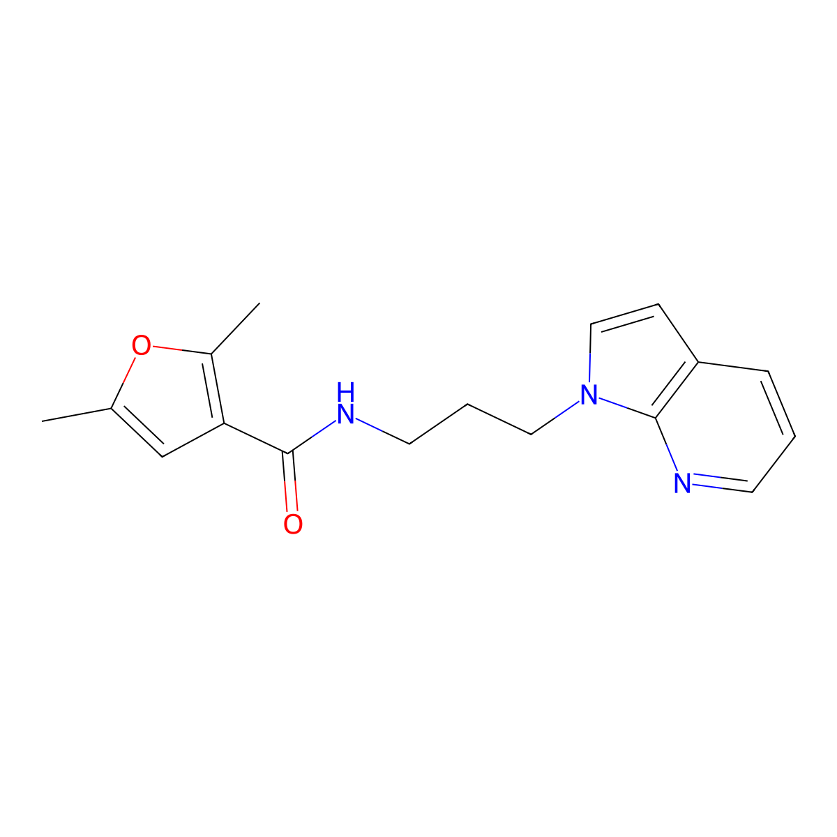N-(3-(1H-pyrrolo[2,3-b]pyridin-1-yl)propyl)-2,5-dimethylfuran-3-carboxamide molecular structure, CAS 1788770-31-9