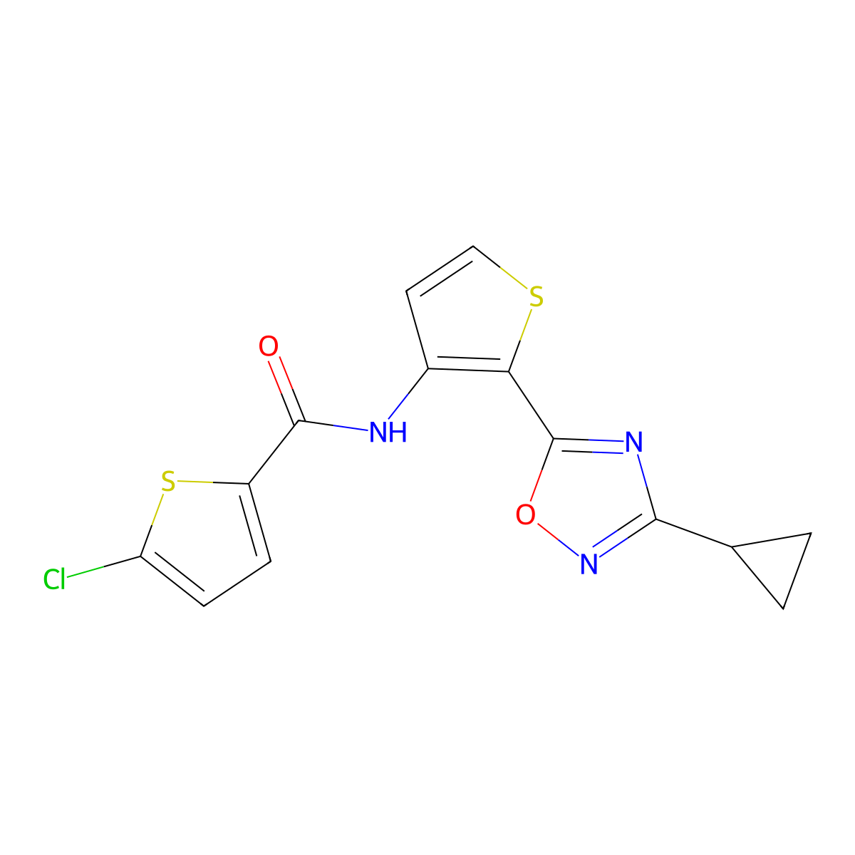 5-chloro-N-[2-(3-cyclopropyl-1,2,4-oxadiazol-5-yl)thiophen-3-yl]thiophene-2-carboxamide molecular structure, CAS 1788770-67-1
