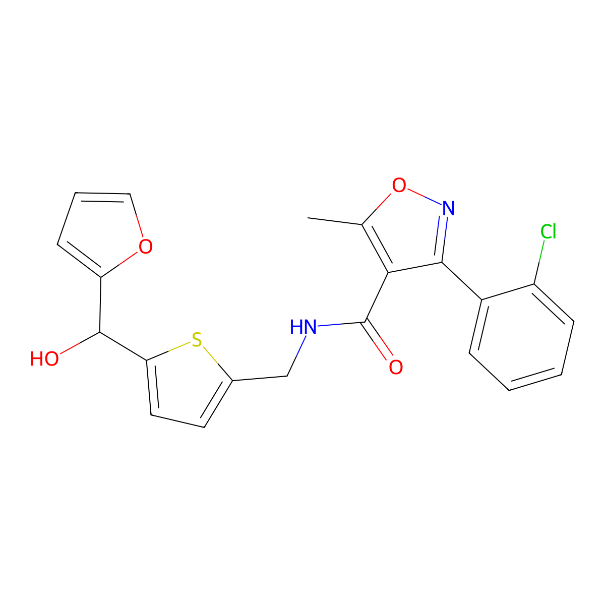 3-(2-chlorophenyl)-N-((5-(furan-2-yl(hydroxy)methyl)thiophen-2-yl)methyl)-5-methylisoxazole-4-carboxamide molecular structure, CAS 1788771-15-2
