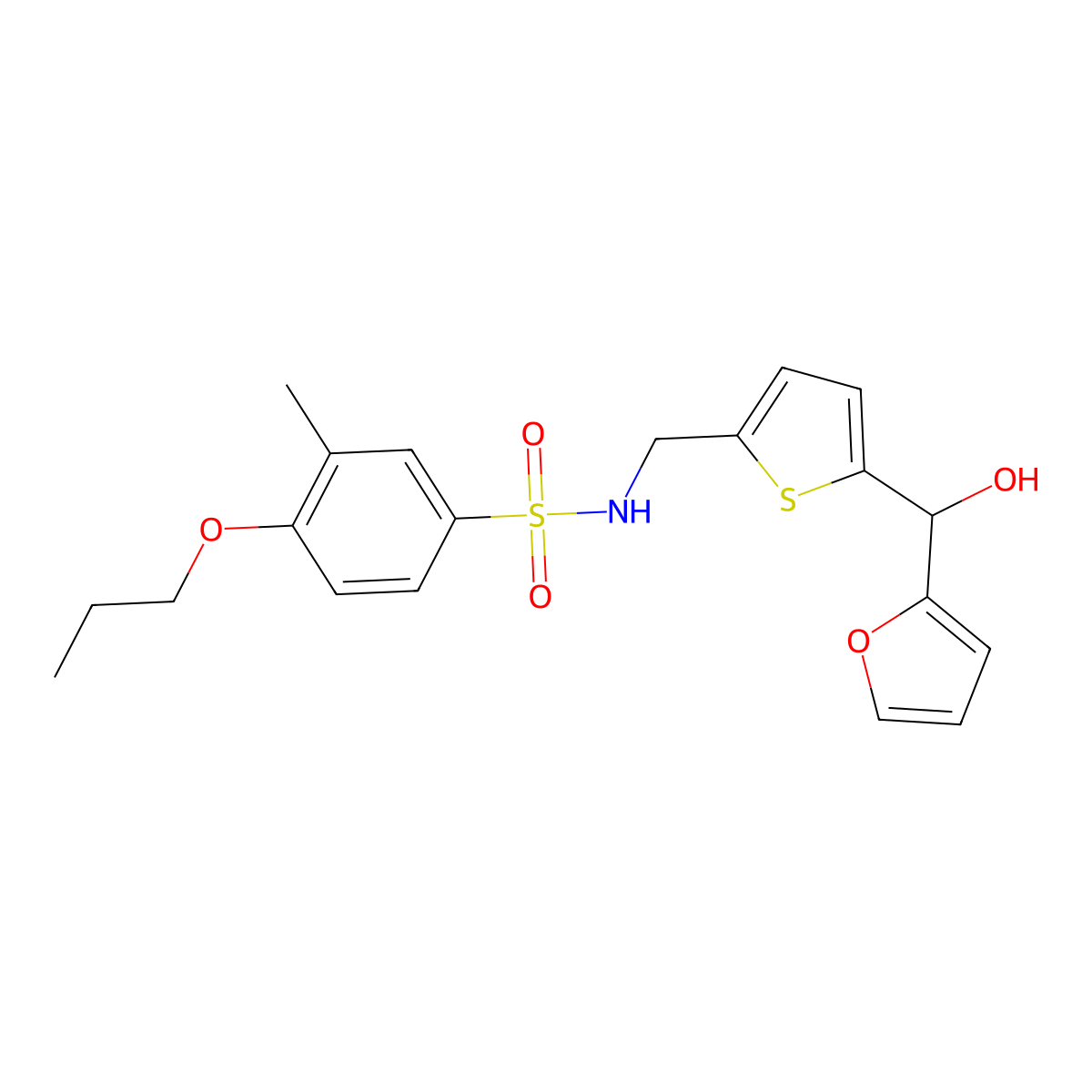 N-((5-(furan-2-yl(hydroxy)methyl)thiophen-2-yl)methyl)-3-methyl-4-propoxybenzenesulfonamide molecular structure, CAS 1788771-20-9