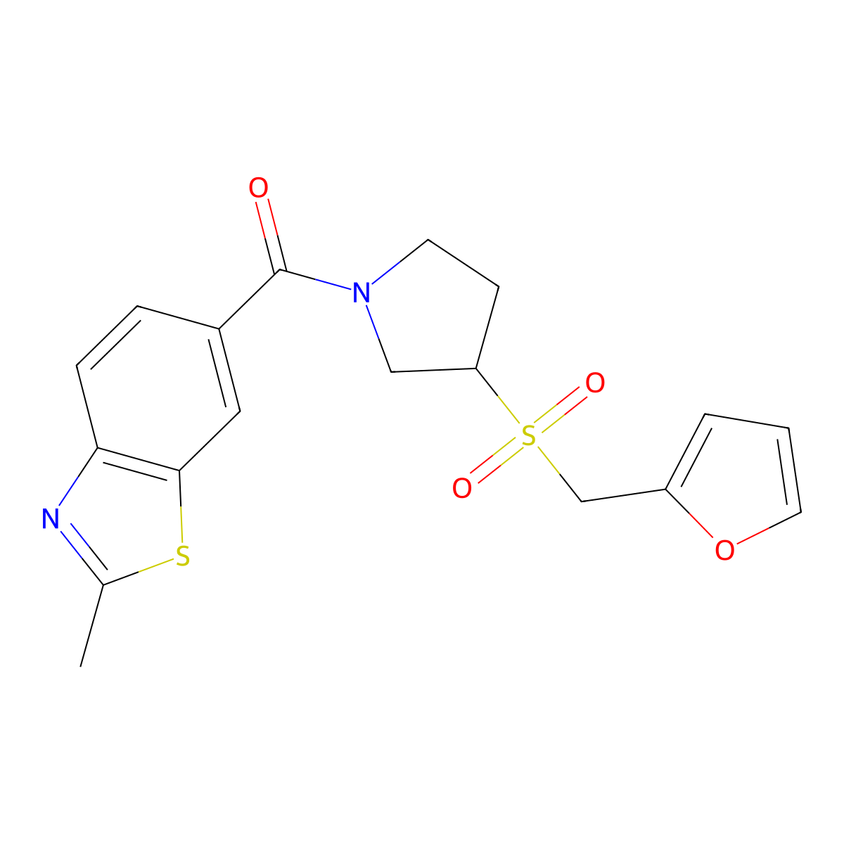 (3-((Furan-2-ylmethyl)sulfonyl)pyrrolidin-1-yl)(2-methylbenzo[d]thiazol-6-yl)methanone molecular structure, CAS 1788771-54-9