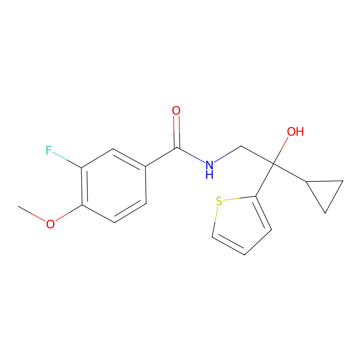 N-[2-cyclopropyl-2-hydroxy-2-(thiophen-2-yl)ethyl]-3-fluoro-4-methoxybenzamide molecular structure, CAS 1788771-77-6