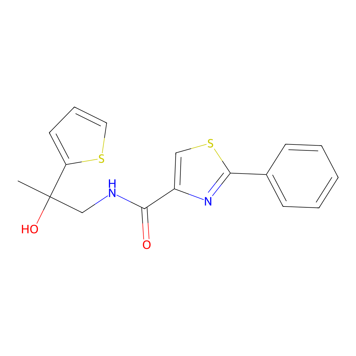 N-(2-hydroxy-2-(thiophen-2-yl)propyl)-2-phenylthiazole-4-carboxamide molecular structure, CAS 1788772-05-3
