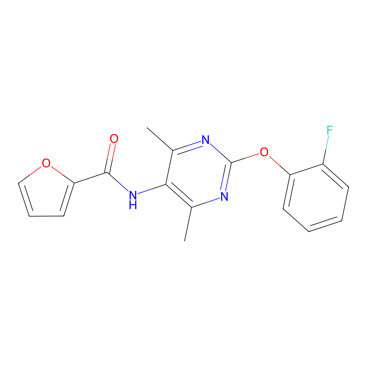 N-[2-(2-fluorophenoxy)-4,6-dimethylpyrimidin-5-yl]furan-2-carboxamide molecular structure, CAS 1788772-54-2