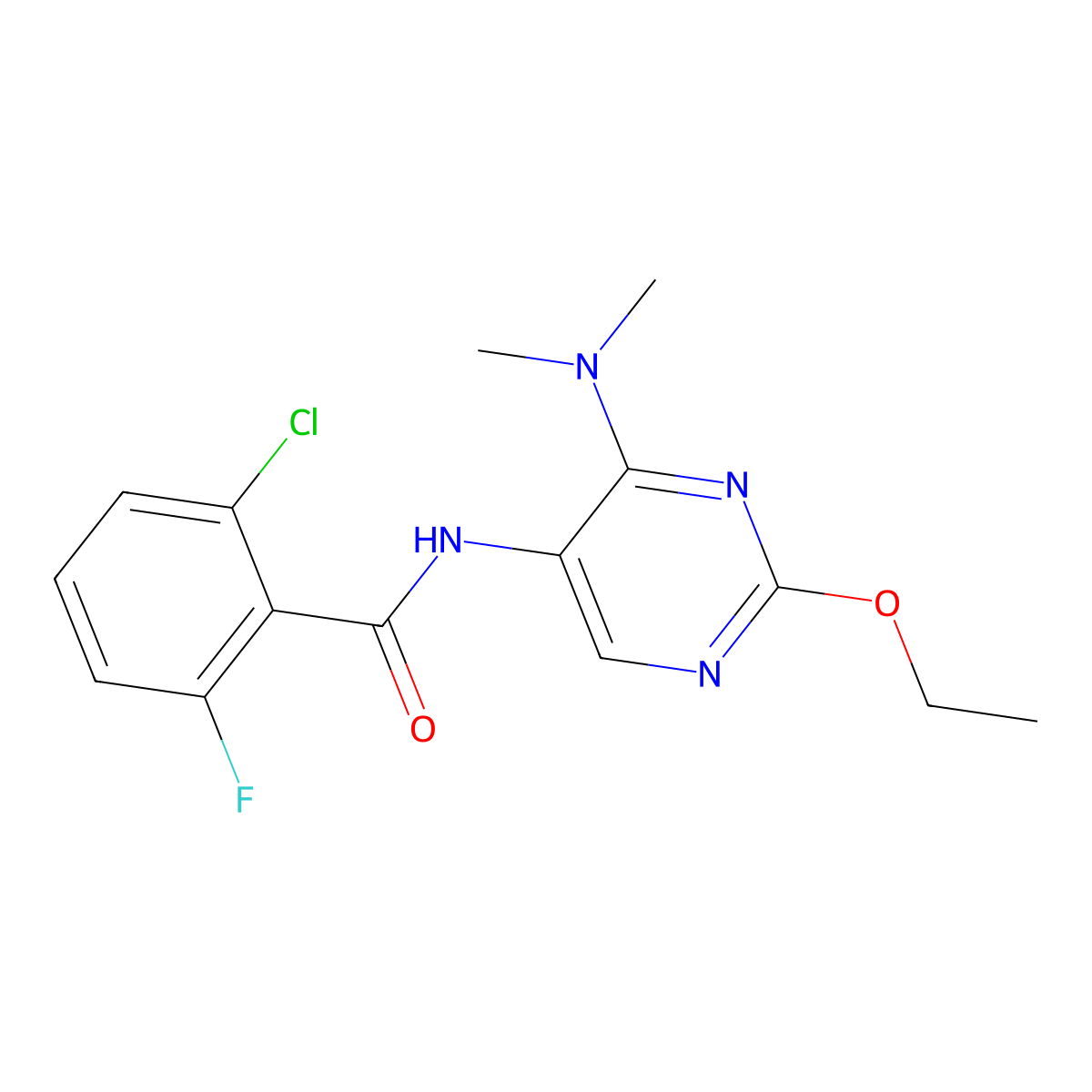 2-chloro-N-[4-(dimethylamino)-2-ethoxypyrimidin-5-yl]-6-fluorobenzamide molecular structure, CAS 1788772-90-6