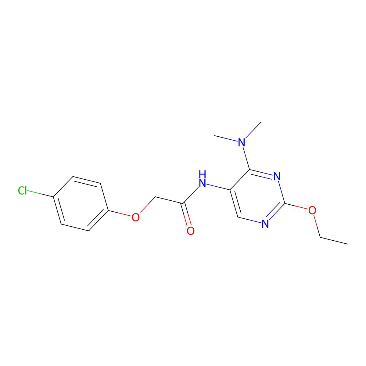 2-(4-chlorophenoxy)-N-(4-(dimethylamino)-2-ethoxypyrimidin-5-yl)acetamide molecular structure, CAS 1788772-96-2