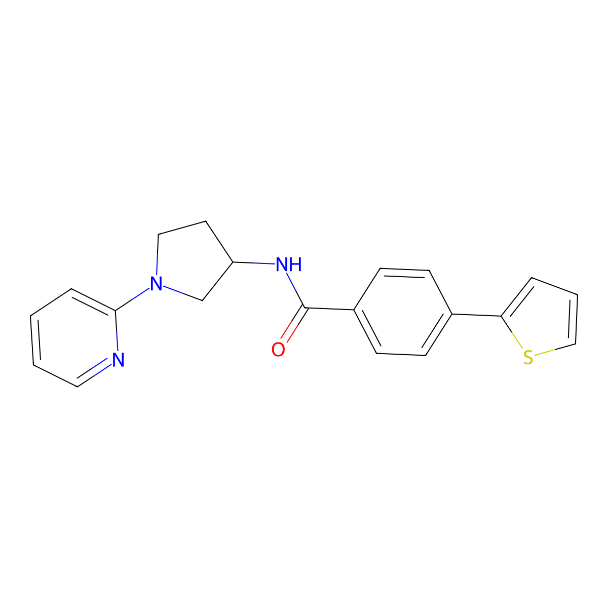 N-(1-(pyridin-2-yl)pyrrolidin-3-yl)-4-(thiophen-2-yl)benzamide molecular structure, CAS 1788783-45-8