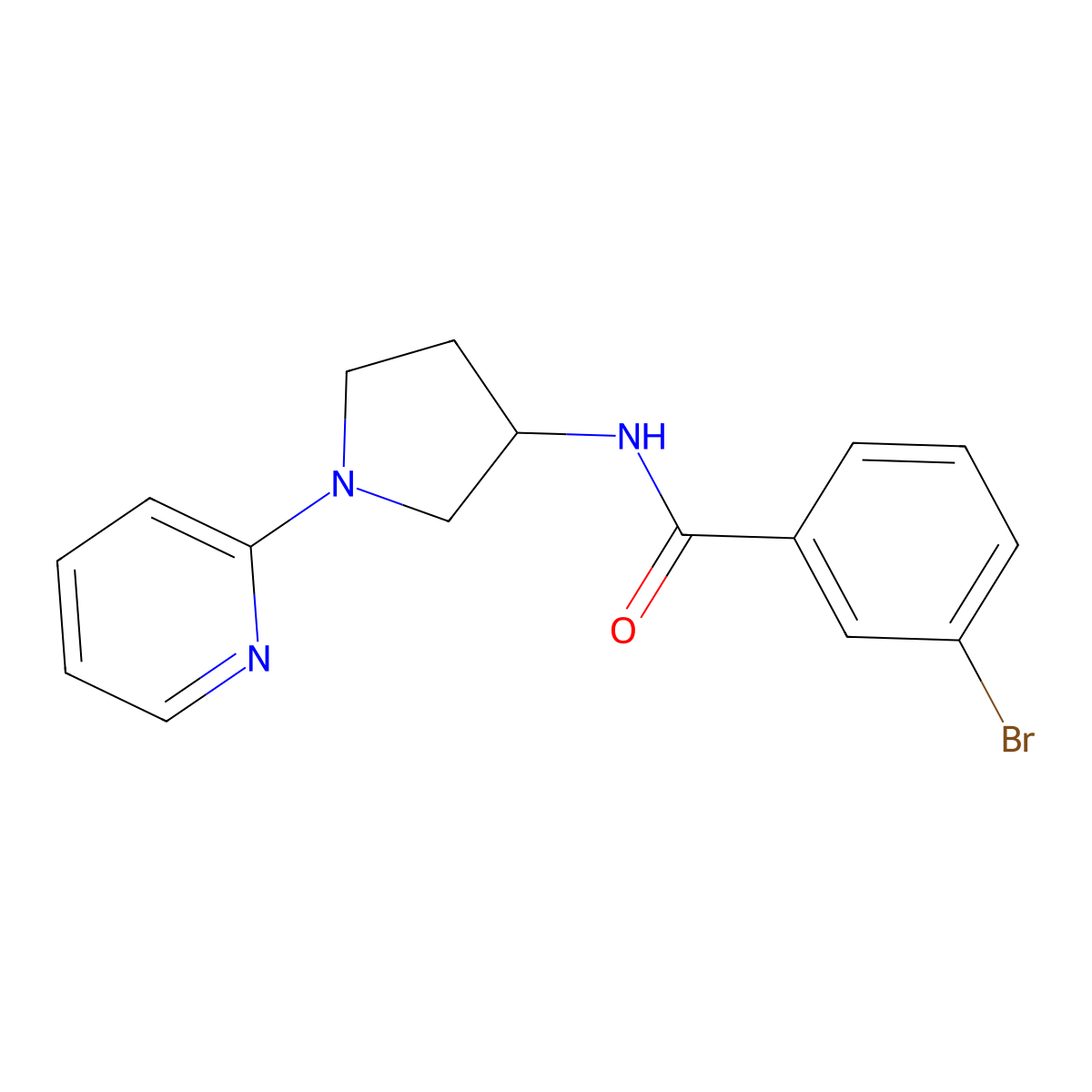 3-bromo-N-(1-(pyridin-2-yl)pyrrolidin-3-yl)benzamide molecular structure, CAS 1788783-51-6