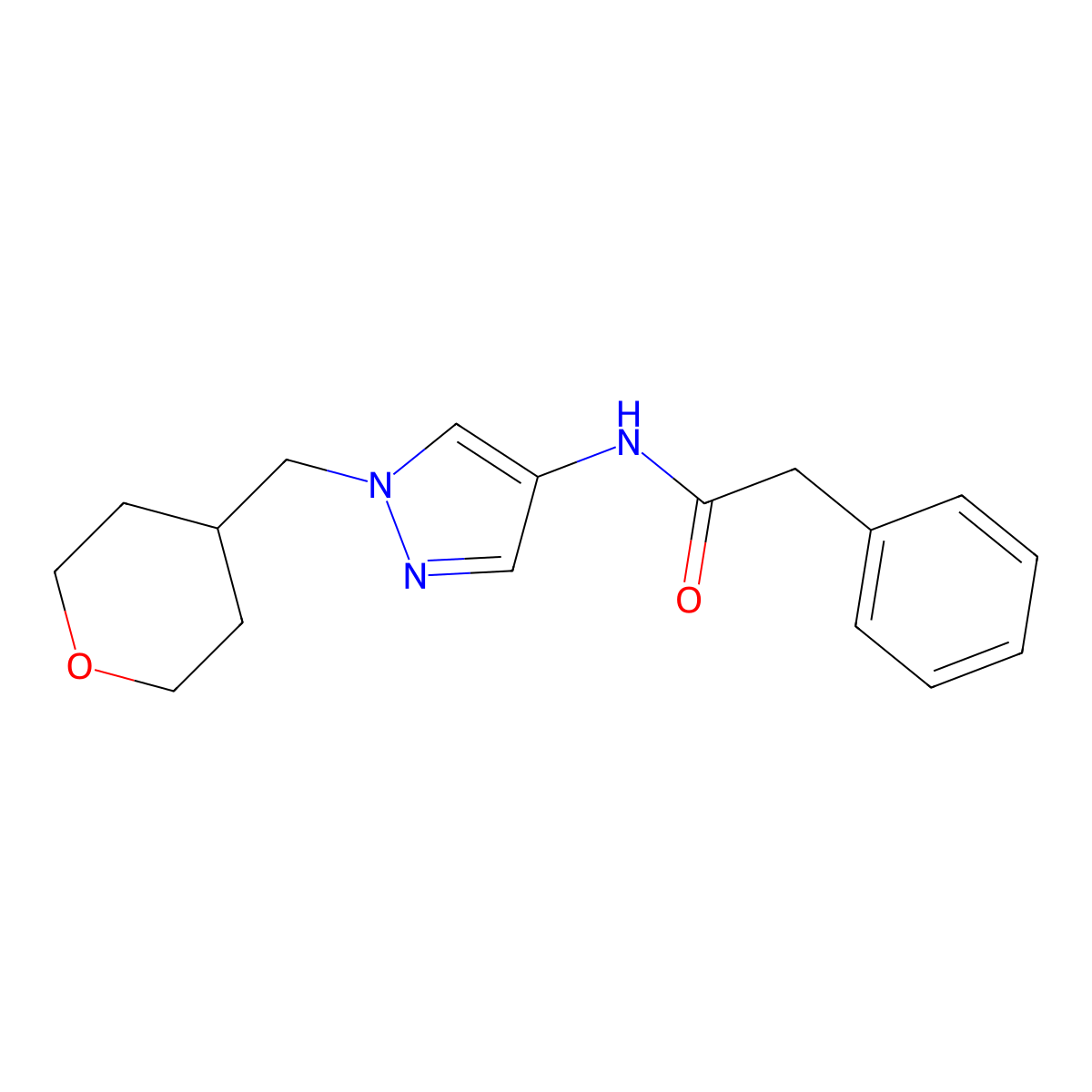 2-phenyl-N-(1-((tetrahydro-2H-pyran-4-yl)methyl)-1H-pyrazol-4-yl)acetamide molecular structure, CAS 1788783-70-9