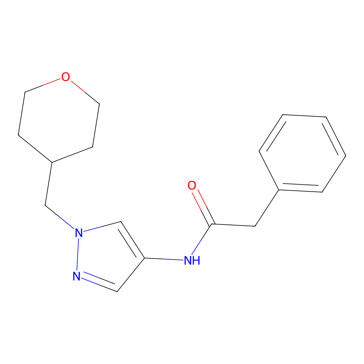2-phenyl-N-(1-((tetrahydro-2H-pyran-4-yl)methyl)-1H-pyrazol-4-yl)acetamide molecular structure, CAS 1788783-70-9