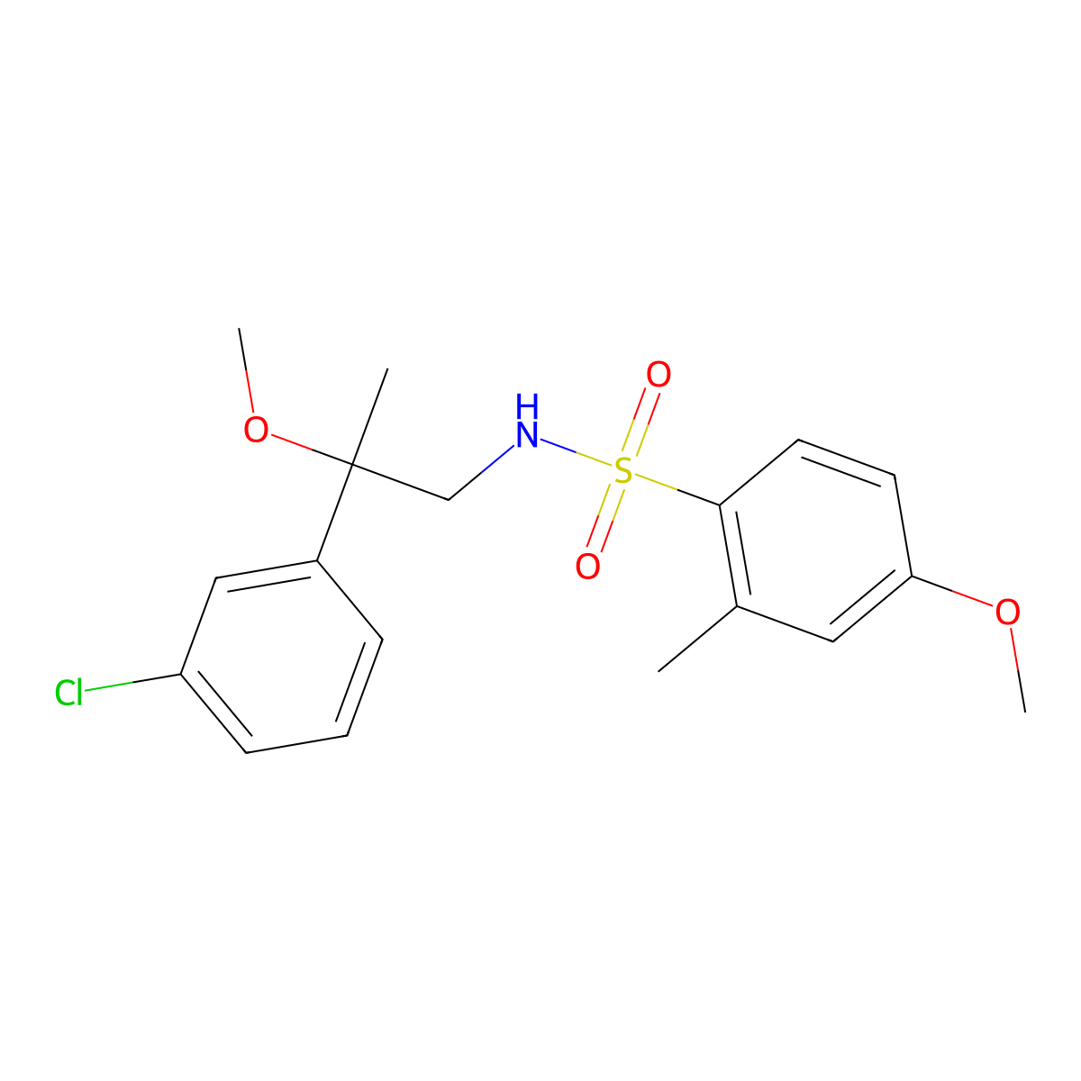 N-(2-(3-chlorophenyl)-2-methoxypropyl)-4-methoxy-2-methylbenzenesulfonamide molecular structure, CAS 1788784-32-6
