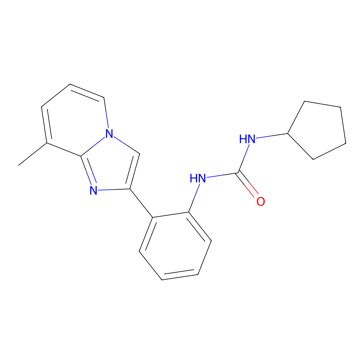 1-Cyclopentyl-3-(2-(8-methylimidazo[1,2-a]pyridin-2-yl)phenyl)urea molecular structure, CAS 1788784-91-7