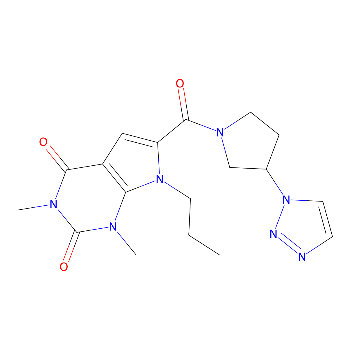 6-(3-(1H-1,2,3-triazol-1-yl)pyrrolidine-1-carbonyl)-1,3-dimethyl-7-propyl-1H-pyrrolo[2,3-d]pyrimidine-2,4(3H,7H)-dione molecular structure, CAS 1788784-99-5