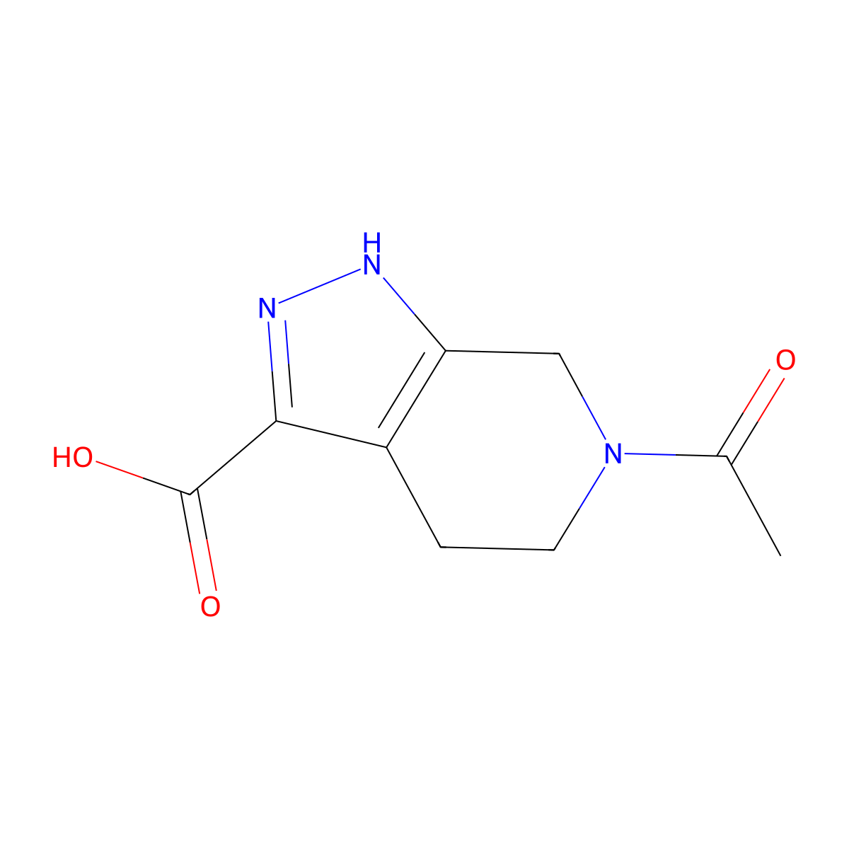 6-acetyl-1H,4H,5H,6H,7H-pyrazolo[3,4-c]pyridine-3-carboxylic acid molecular structure, CAS 1788788-79-3