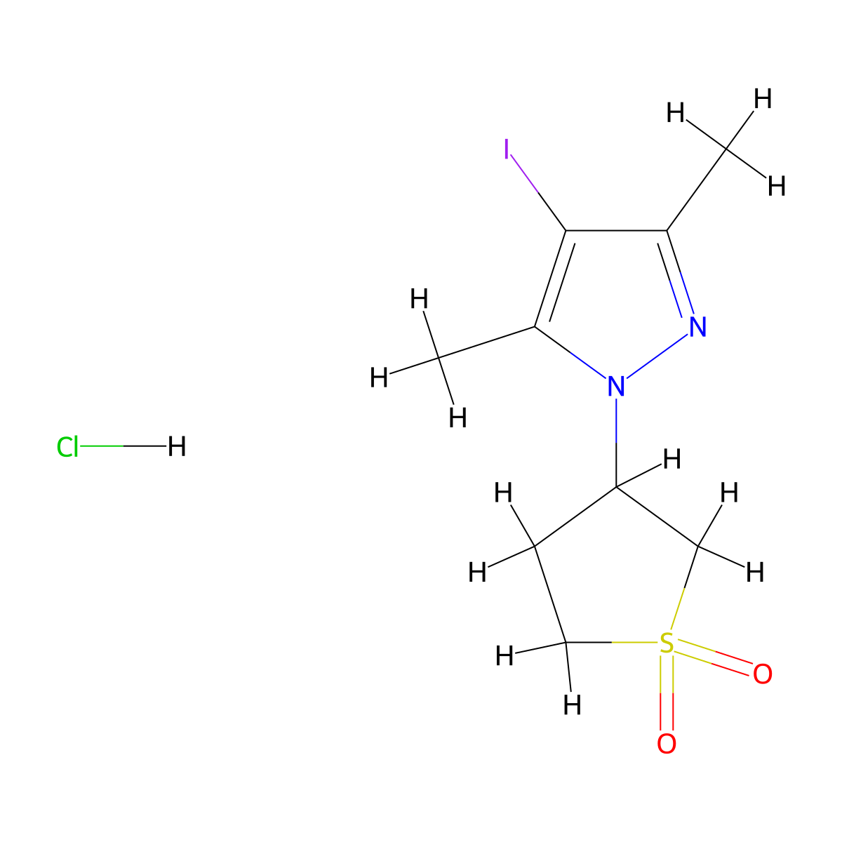 3-(4-iodo-3,5-dimethyl-1H-pyrazol-1-yl)-1lambda6-thiolane-1,1-dione hydrochloride molecular structure, CAS 1788823-11-9