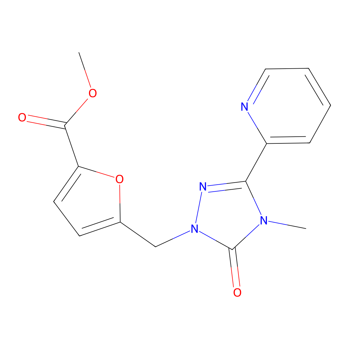 methyl 5-((4-methyl-5-oxo-3-(pyridin-2-yl)-4,5-dihydro-1H-1,2,4-triazol-1-yl)methyl)furan-2-carboxylate molecular structure, CAS 1788829-39-9