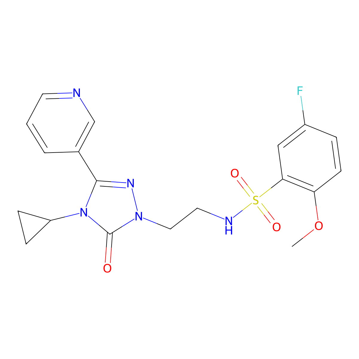 N-(2-(4-cyclopropyl-5-oxo-3-(pyridin-3-yl)-4,5-dihydro-1H-1,2,4-triazol-1-yl)ethyl)-5-fluoro-2-methoxybenzenesulfonamide molecular structure, CAS 1788829-47-9