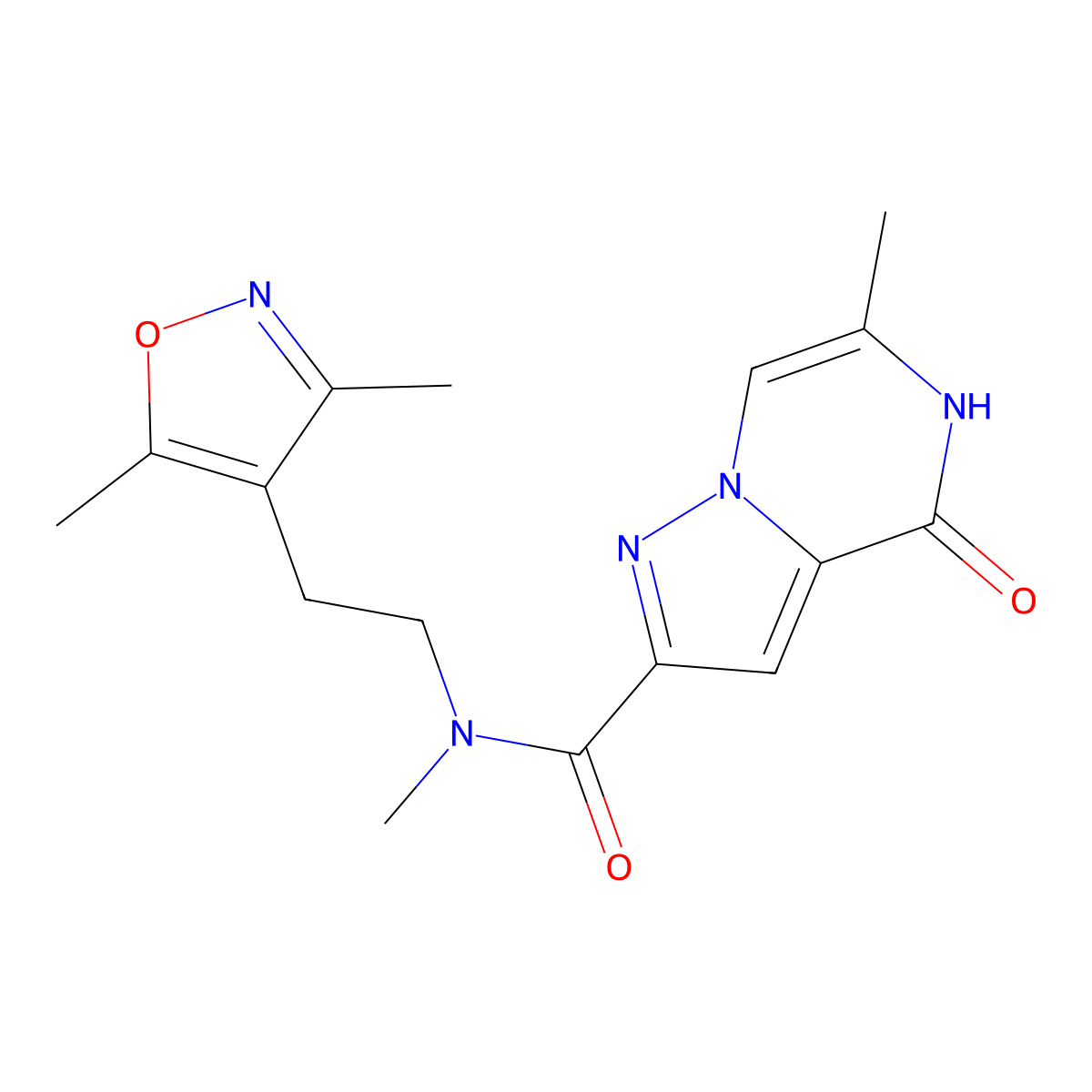 N-[2-(3,5-dimethylisoxazol-4-yl)ethyl]-N,6-dimethyl-4-oxo-4,5-dihydropyrazolo[1,5-a]pyrazine-2-carboxamide molecular structure, CAS 1788829-80-0
