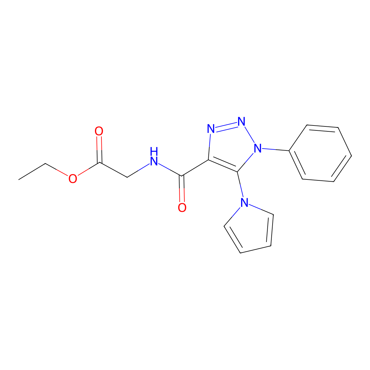 ethyl 2-(1-phenyl-5-(1H-pyrrol-1-yl)-1H-1,2,3-triazole-4-carboxamido)acetate molecular structure, CAS 1788829-88-8