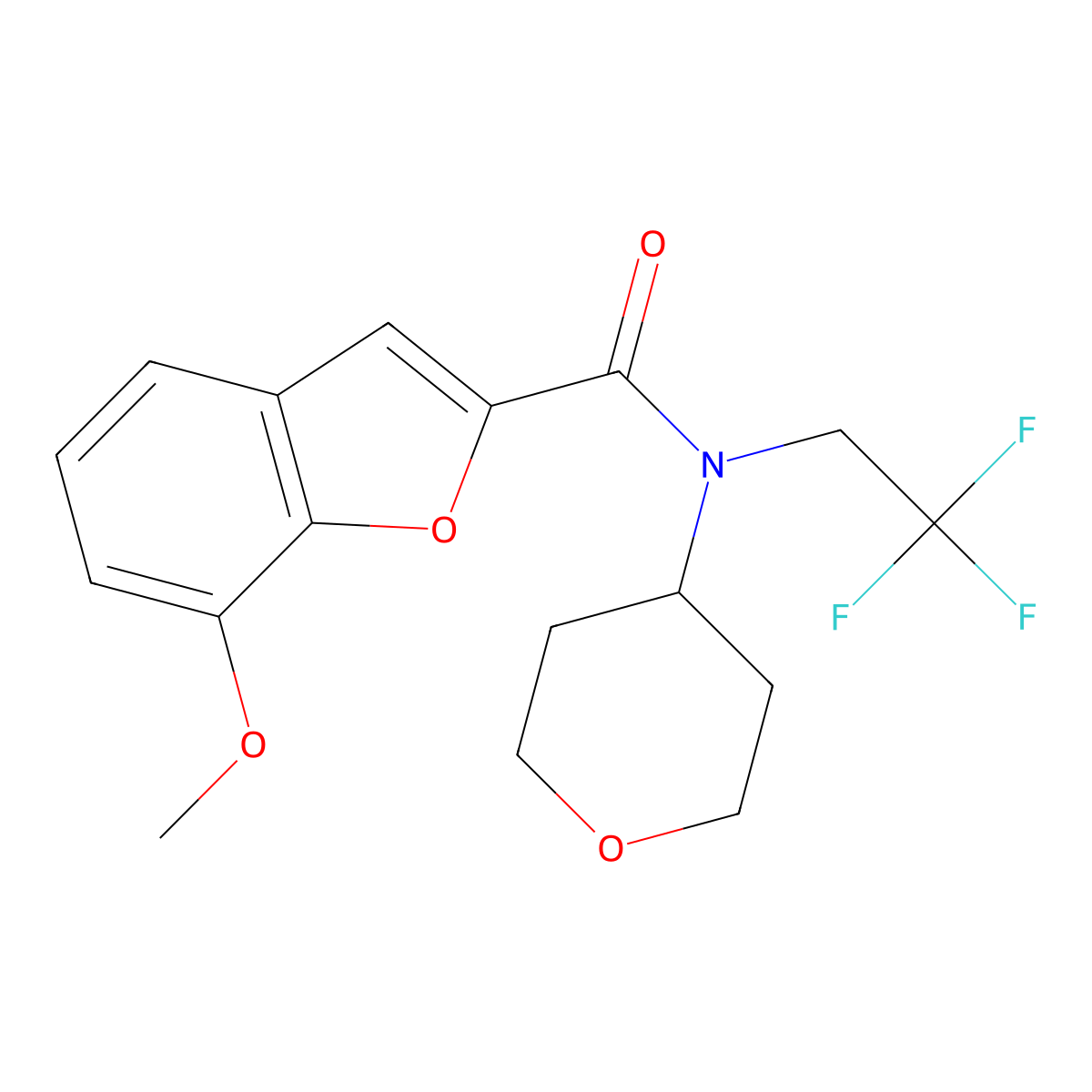 7-methoxy-N-(oxan-4-yl)-N-(2,2,2-trifluoroethyl)-1-benzofuran-2-carboxamide molecular structure, CAS 1788830-73-8
