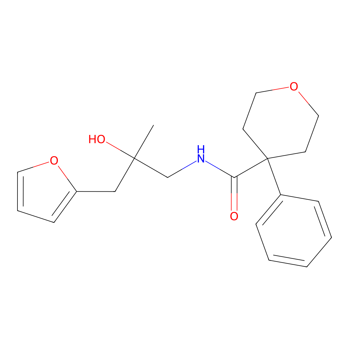 N-(3-(furan-2-yl)-2-hydroxy-2-methylpropyl)-4-phenyltetrahydro-2H-pyran-4-carboxamide molecular structure, CAS 1788833-09-9