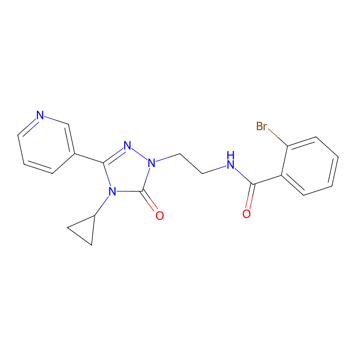 2-bromo-N-(2-(4-cyclopropyl-5-oxo-3-(pyridin-3-yl)-4,5-dihydro-1H-1,2,4-triazol-1-yl)ethyl)benzamide molecular structure, CAS 1788834-13-8