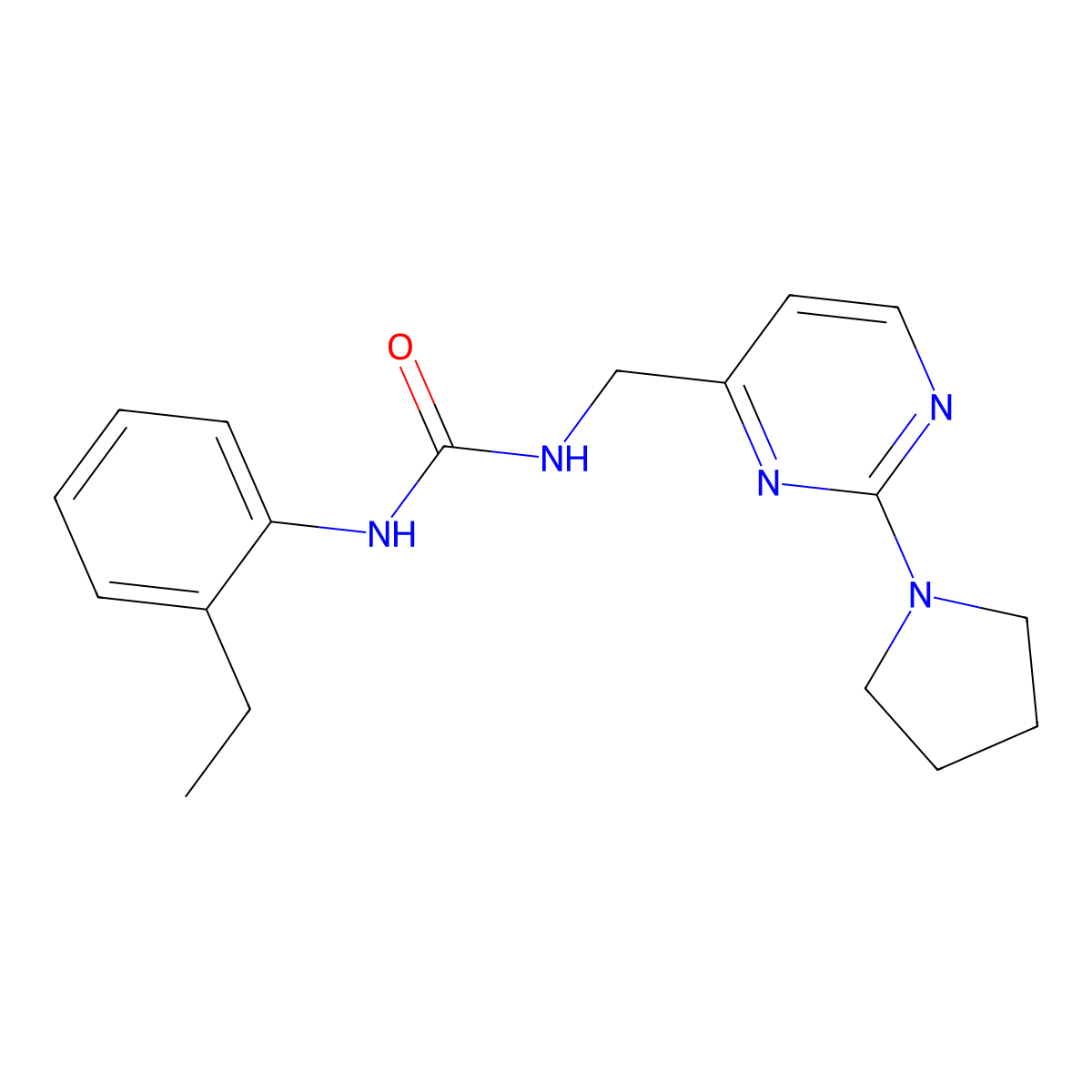 1-(2-Ethylphenyl)-3-((2-(pyrrolidin-1-yl)pyrimidin-4-yl)methyl)urea molecular structure, CAS 1788843-32-2