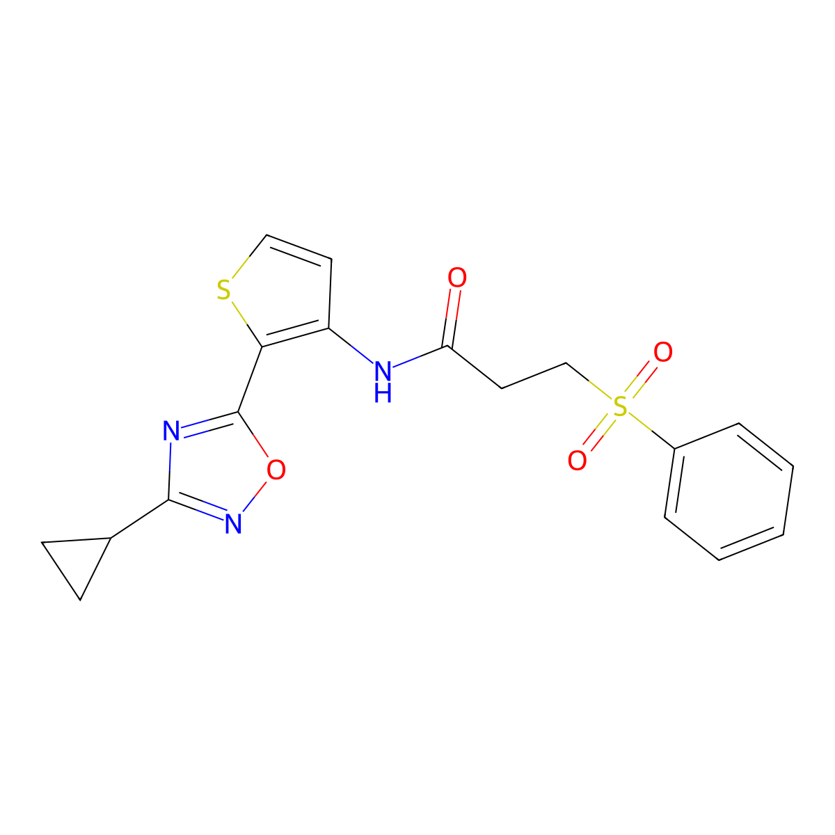 3-(benzenesulfonyl)-N-[2-(3-cyclopropyl-1,2,4-oxadiazol-5-yl)thiophen-3-yl]propanamide molecular structure, CAS 1788843-62-8