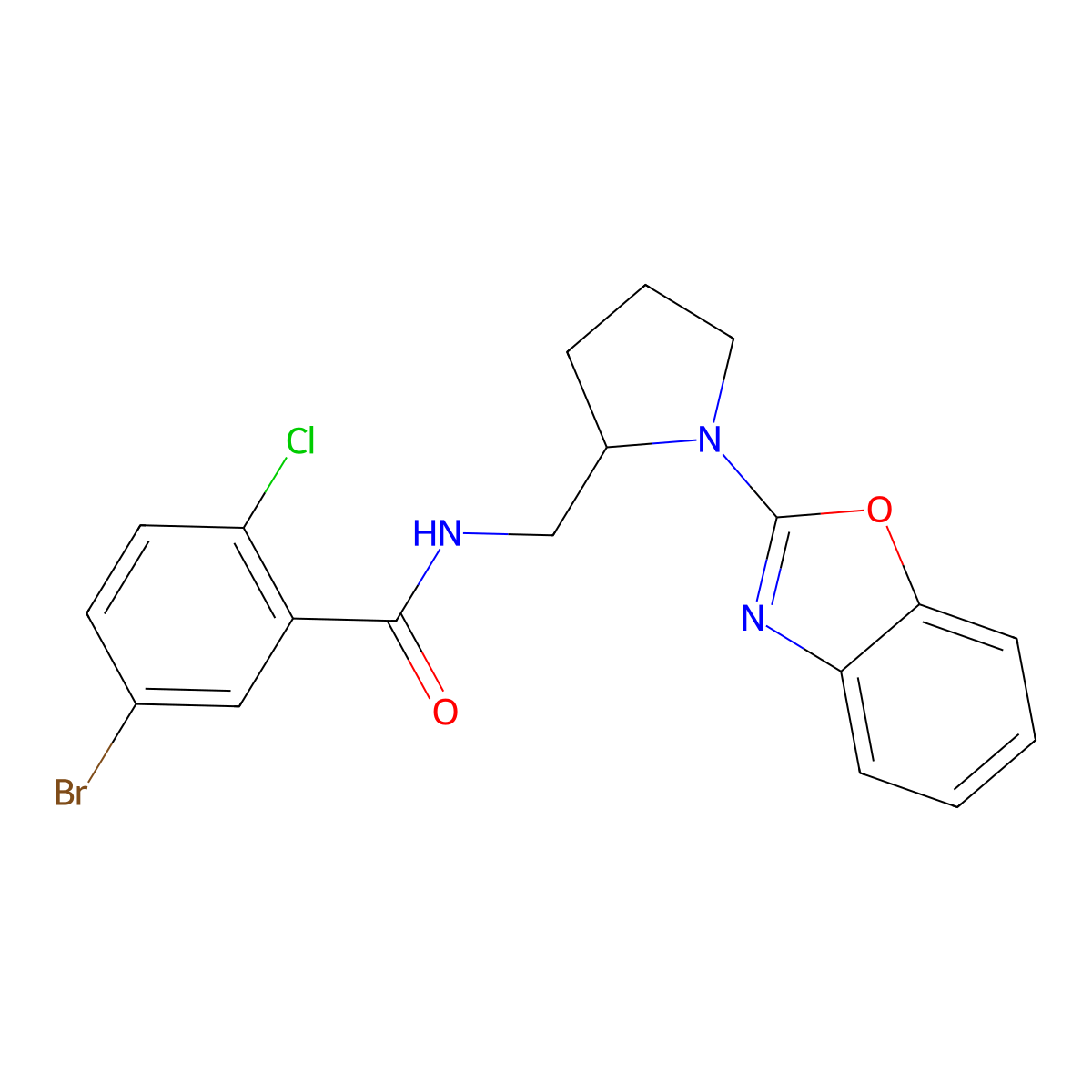 N-((1-(benzo[d]oxazol-2-yl)pyrrolidin-2-yl)methyl)-5-bromo-2-chlorobenzamide molecular structure, CAS 1788843-95-7