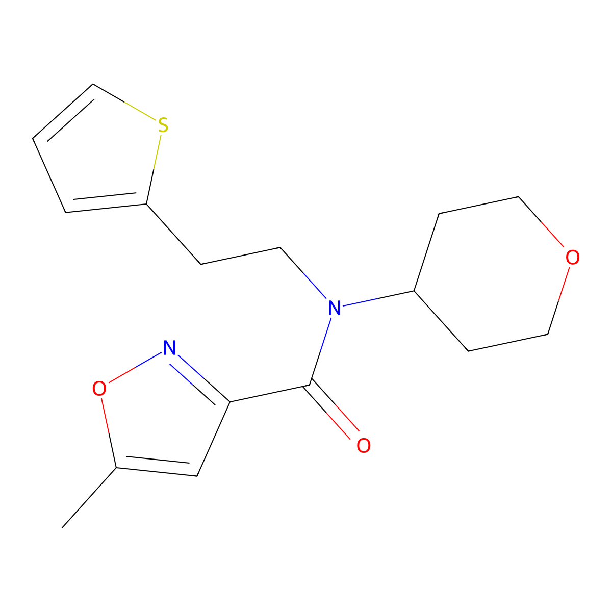 5-methyl-N-(tetrahydro-2H-pyran-4-yl)-N-(2-(thiophen-2-yl)ethyl)isoxazole-3-carboxamide molecular structure, CAS 1788843-96-8