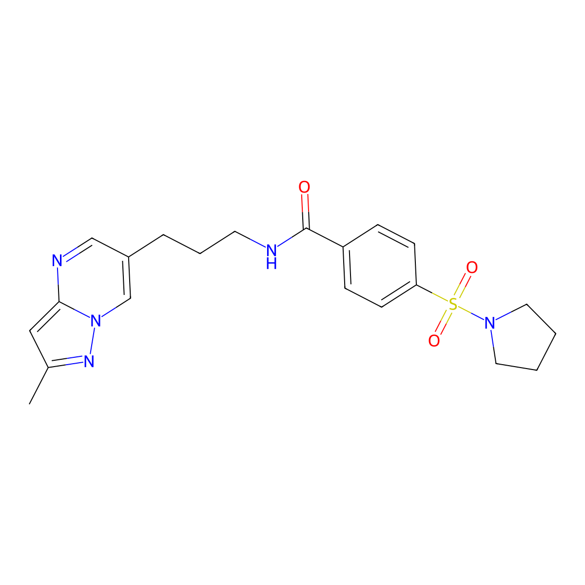 N-(3-(2-methylpyrazolo[1,5-a]pyrimidin-6-yl)propyl)-4-(pyrrolidin-1-ylsulfonyl)benzamide molecular structure, CAS 1788844-71-2