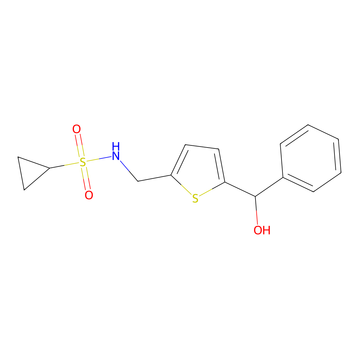 N-({5-[hydroxy(phenyl)methyl]thiophen-2-yl}methyl)cyclopropanesulfonamide molecular structure, CAS 1788844-78-9